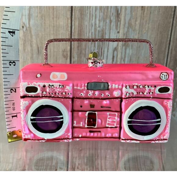 Boombox Handmade Glass Ornament Exchange Collectible by Cody Foster & Co in PINK - Picture 4 of 5